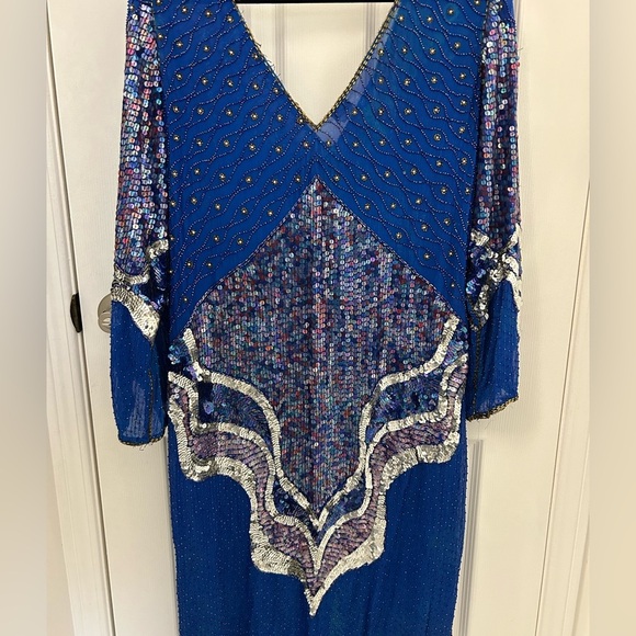 Vintage 1980s Silk and Sequin Dress, Sz M - Picture 7 of 12